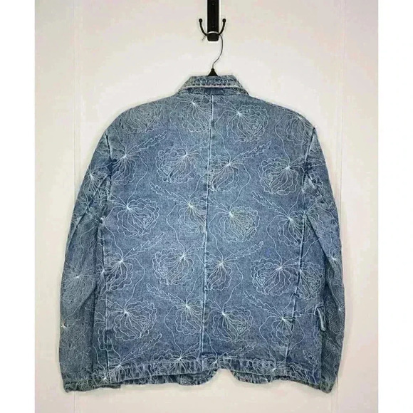 Size Medium Large Vtg Gasoline Denim Blazer Jacket Abstract Floral - Picture 2 of 4